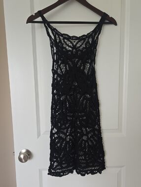 Anthropologie Black Crochet Mini Dress